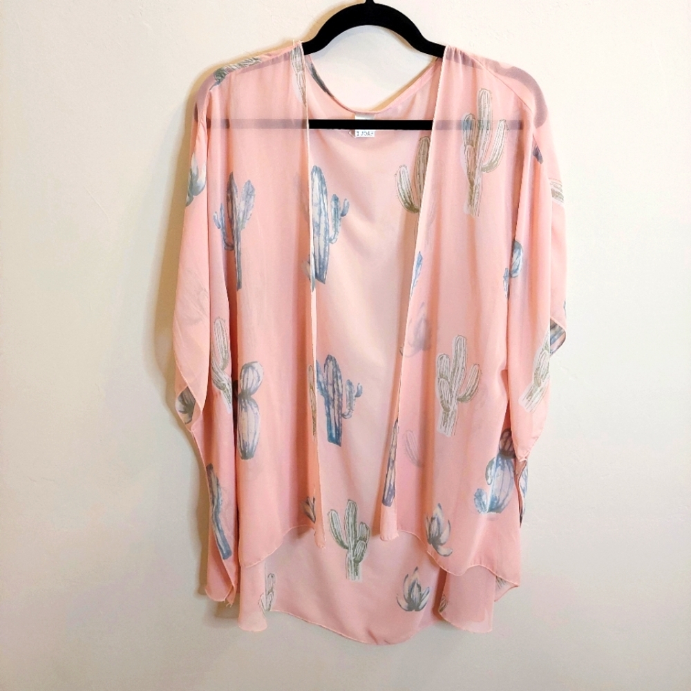 I Joah Light Pink Kimono Cardigan Cactus print
